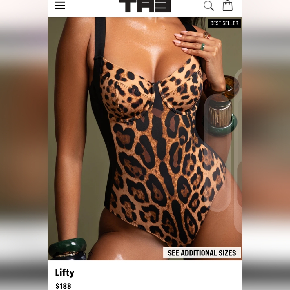 Black and Tan One Piece Swimwear with Plunging Neckline
